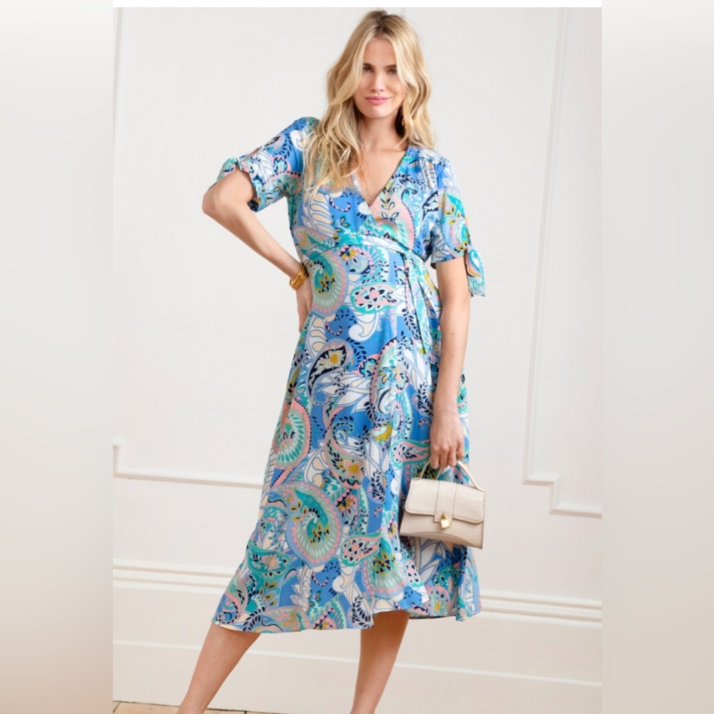 Seraphine Blue and Green Patterned Midi Dress - Picture 2 of 9